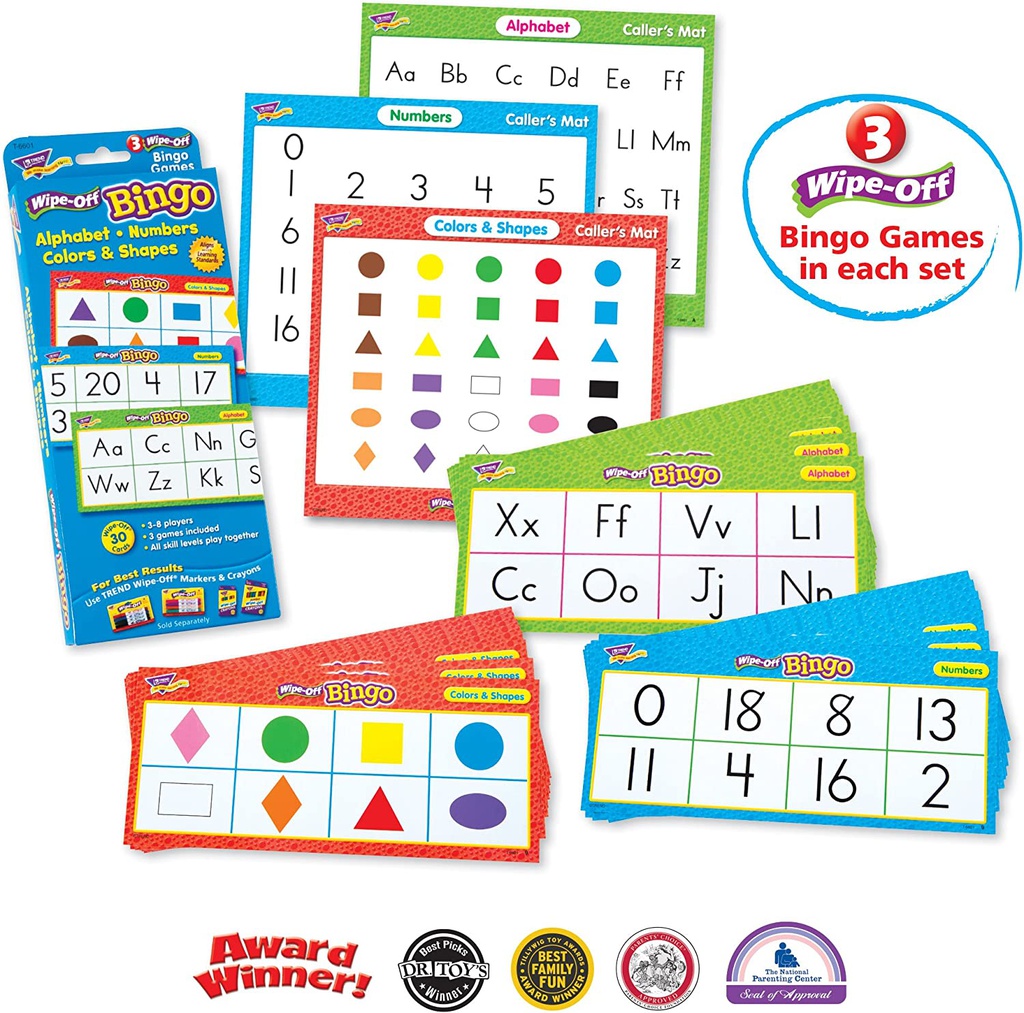ALPHABET/NUMBERS/COLORS &amp; SHAPES WIPE-OFF BINGO GAME