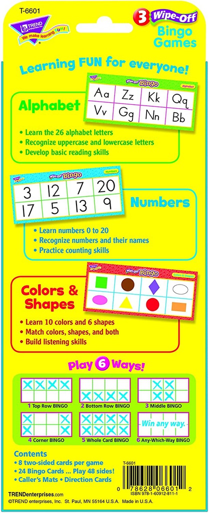 ALPHABET/NUMBERS/COLORS &amp; SHAPES WIPE-OFF BINGO GAME