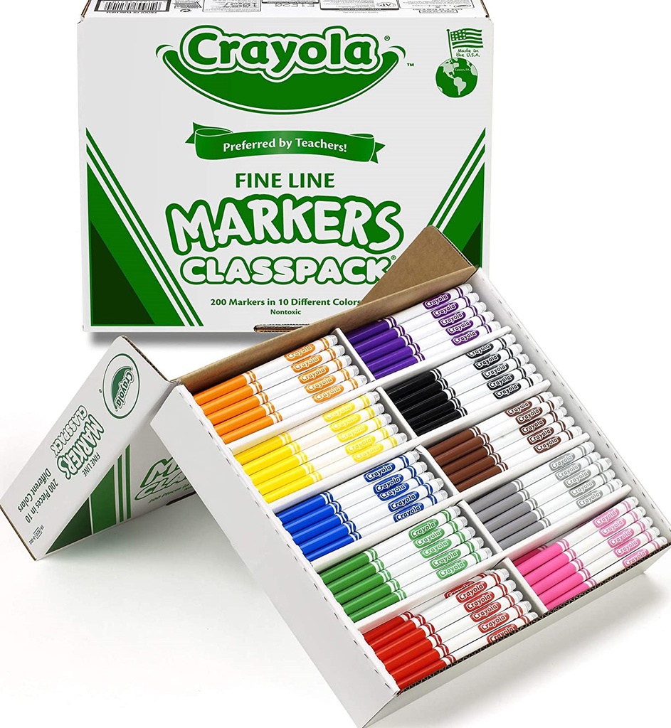 CRAYOLA Markers - 10 Colors, Fine Tip 200 CT