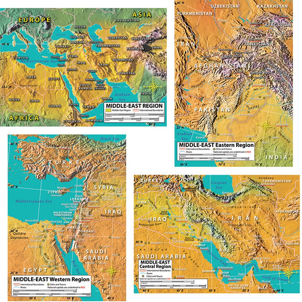 World Geography-Middle East Bulletin Board Set 4 maps (30cmx 43cm) Gr.4-8