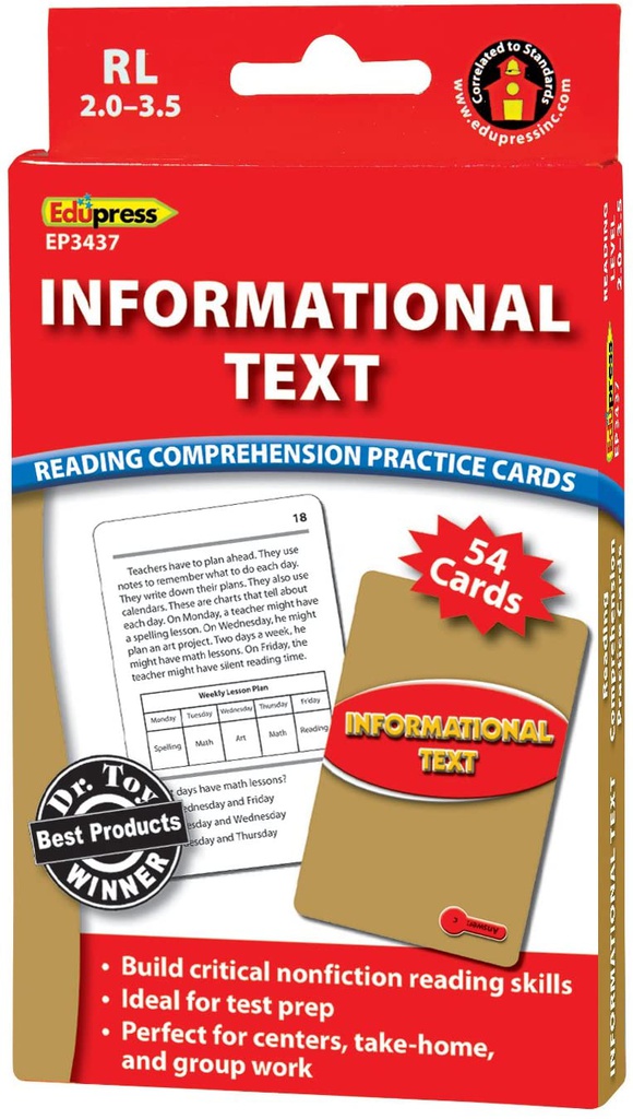 Reading Comprehension Practice Cards: Informational Text (Red Level)(54cards)