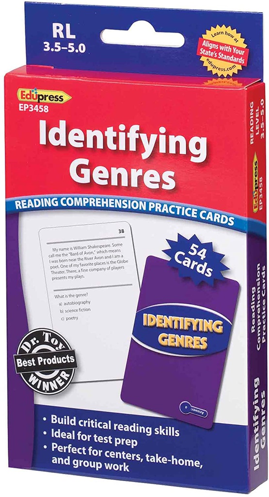 Reading Comprehension Identifying Genres Practice Cards, (Blue Level) 54 cards