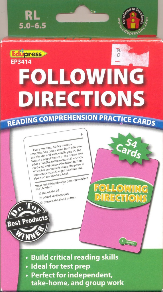 Following Directions,Practice Cards (Green Level) 54 Cards