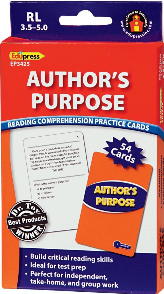 Reading Comprehension Practice Cards: Author’s Purpose (Blue Level) 54 Cards