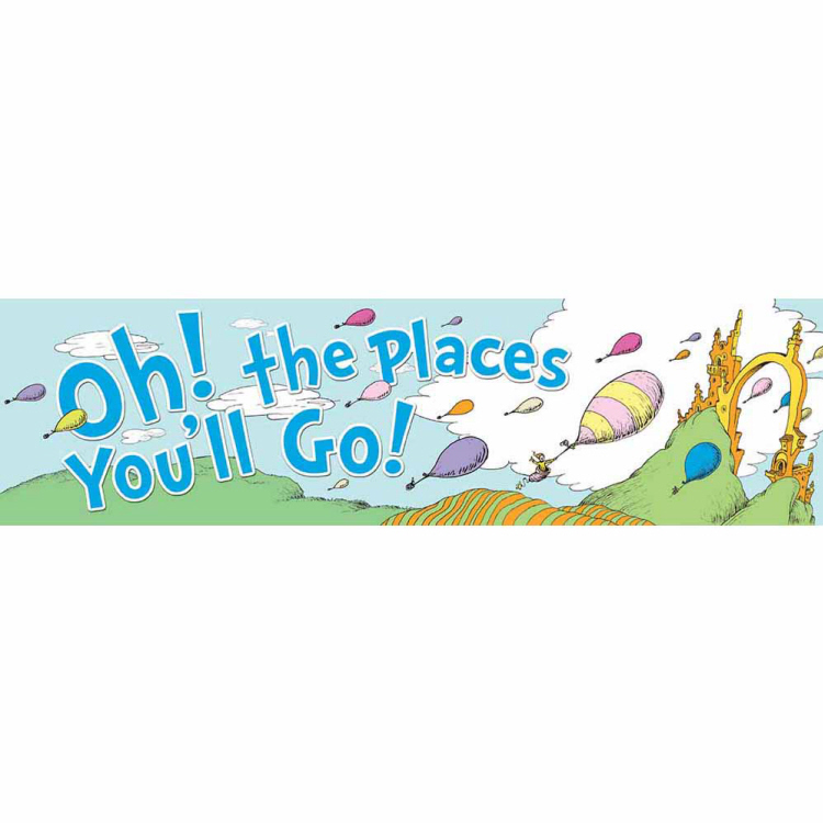 Dr. Seuss Oh the Places Balloons banner 45''x12''(114.3cmx30.4cm)