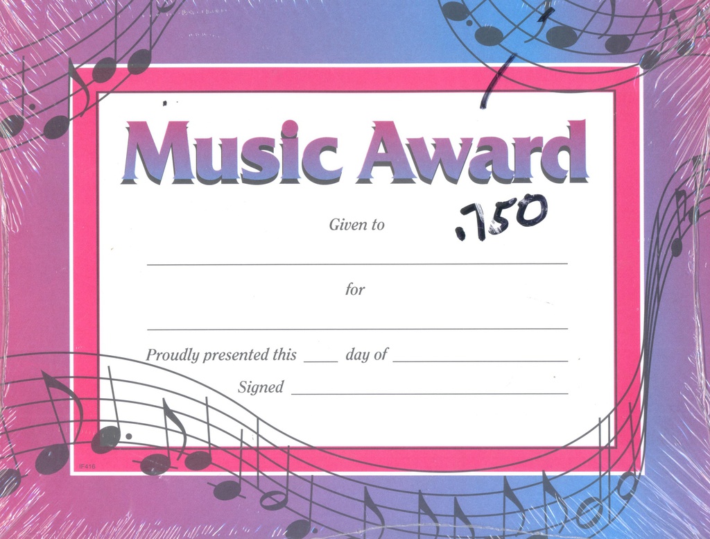 MUSIC AWARD CERTIFICATE (21.5cm x 27.9cm)     (36 sheets)