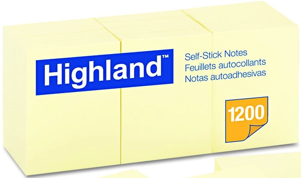STICKY NOTES HIGHLAND YELLOW 1.5&quot; x 2&quot; (3.8cm x 5cm) 12 per pack