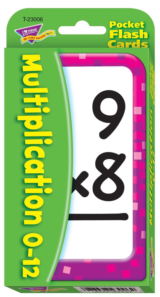 Multiplication 0-12 Pocket Flash Cards Two-sided (56cards)