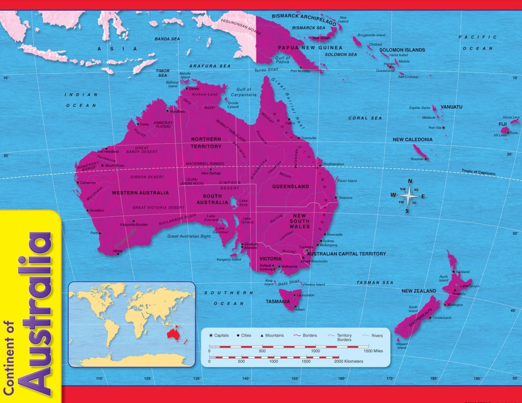 Continent of Australia Chart 17''x22''(43cmx55cm)