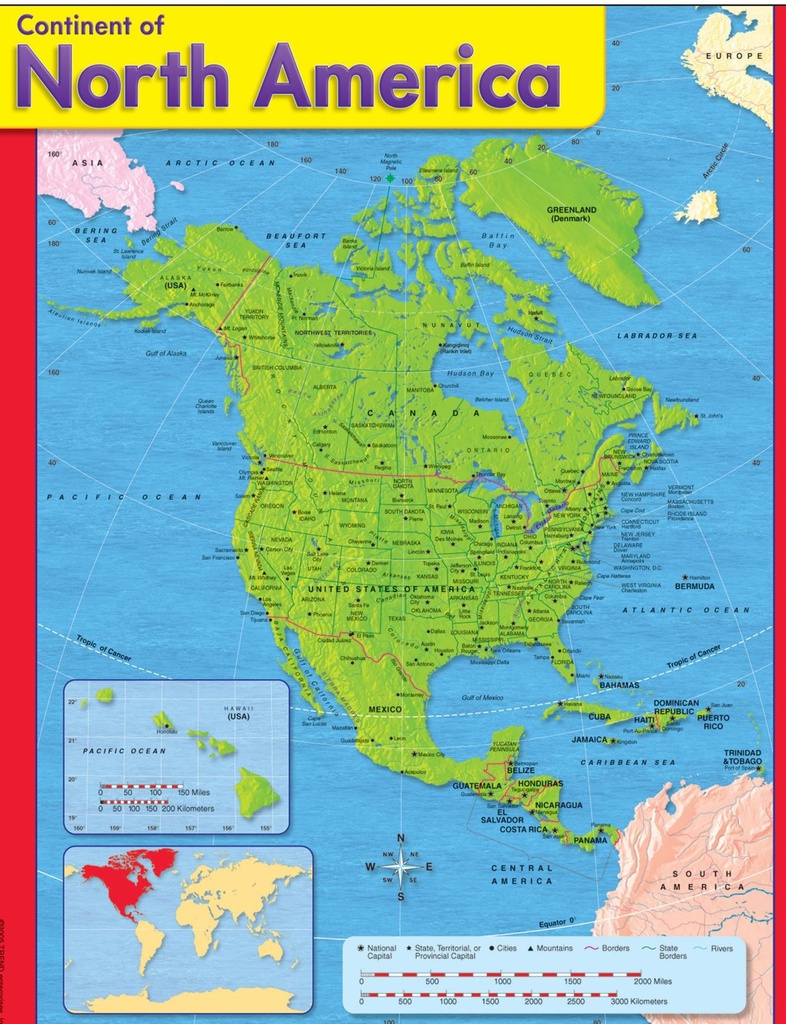 Continent of North America Chart (55cmx 43cm)