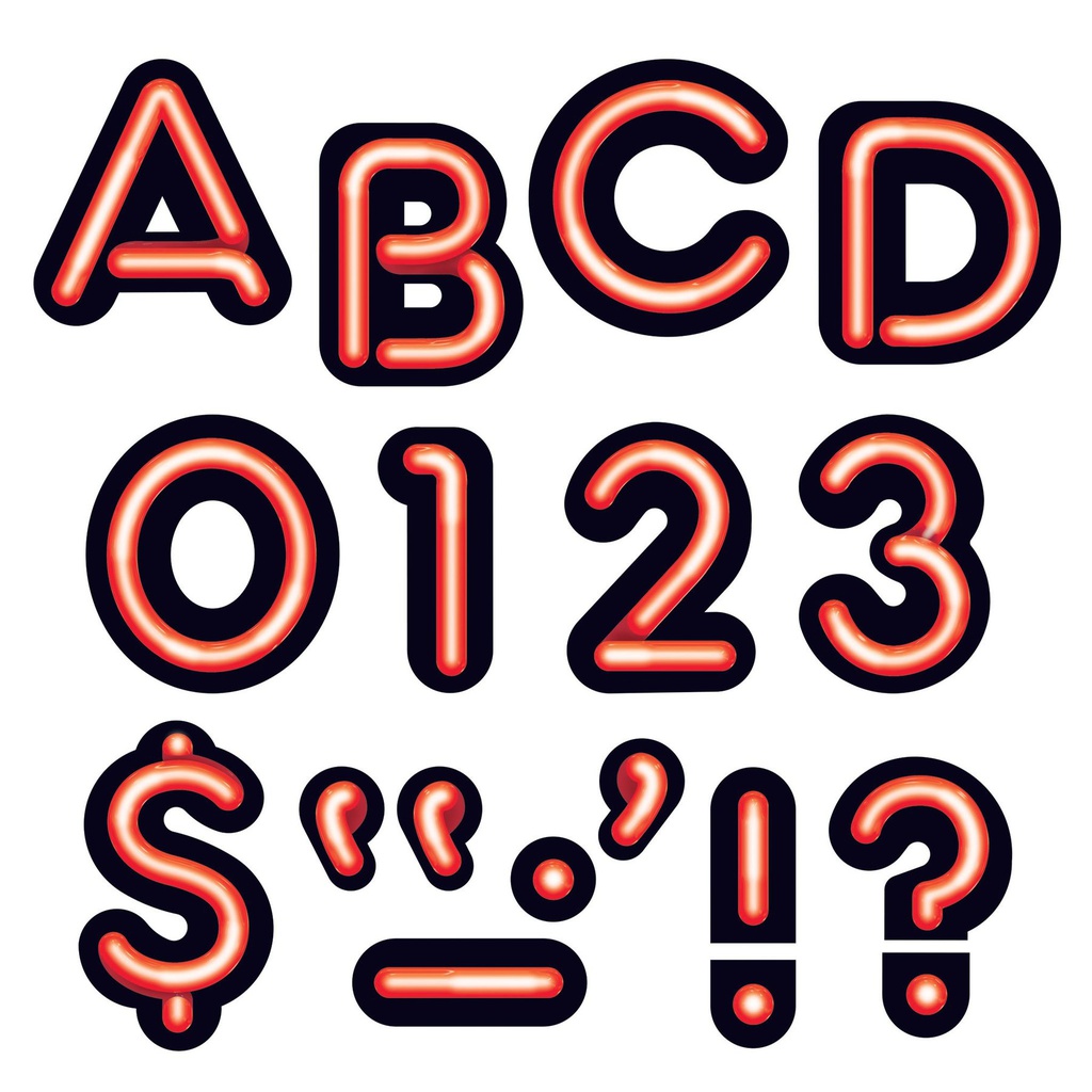 Bright Red 4 Neon Uppercase Letters, Numbers ,Punctuation  (25cm x 23cm)