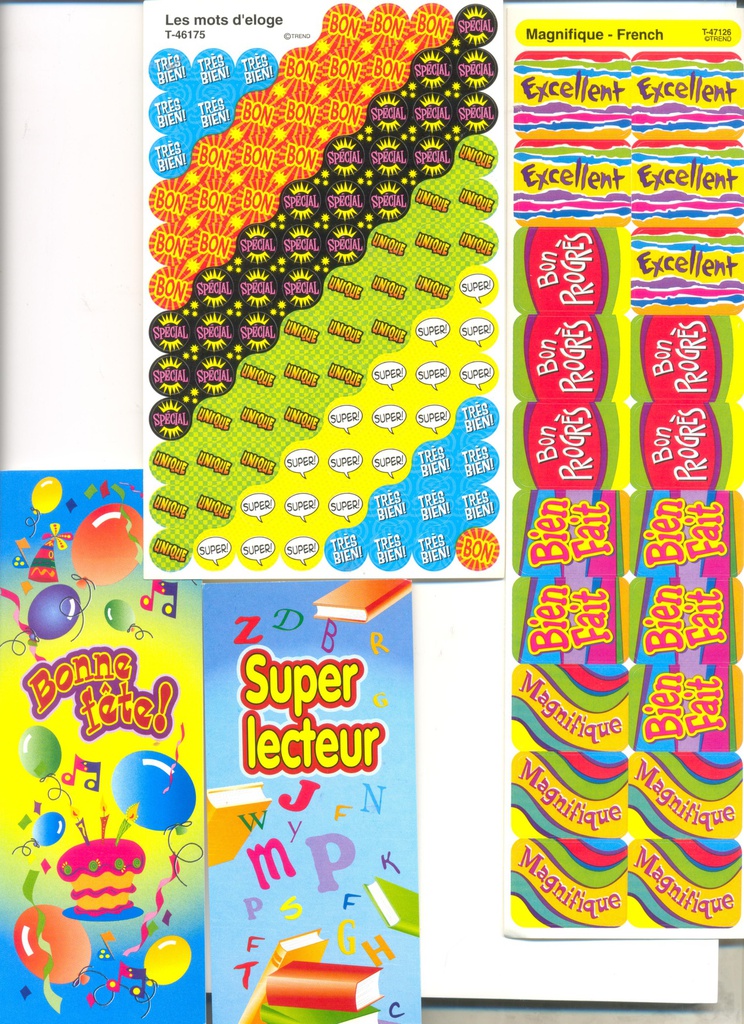 FRENCH SET includes Calendars,Awards,Bookmarks &amp; Stickers.
