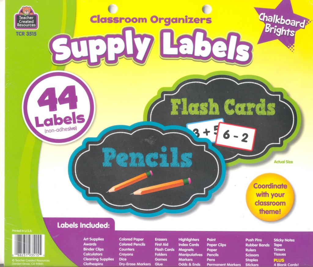Chalkboard Brights Supply Labels (7.5cm x 12.5cm)   (44 pcs)