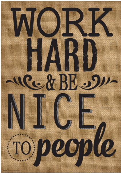 Work Hard &amp; Be Nice To People Positive Poster 13.3''x19''(33.7cmx48.2cm)