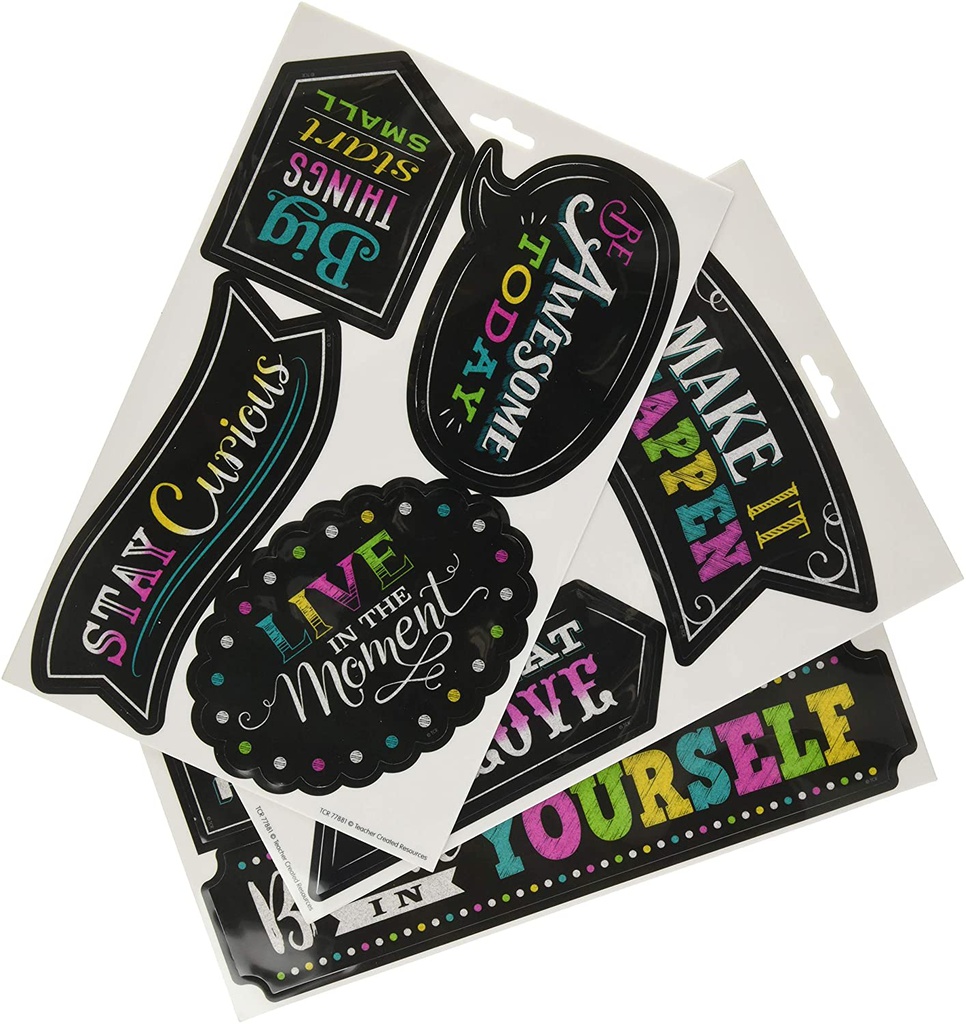 Clingy Thingies: Chalkboard Brights Positive Sayings Accents  3&quot; to 10&quot; (7.6cmx25.4cm) (10pcs)