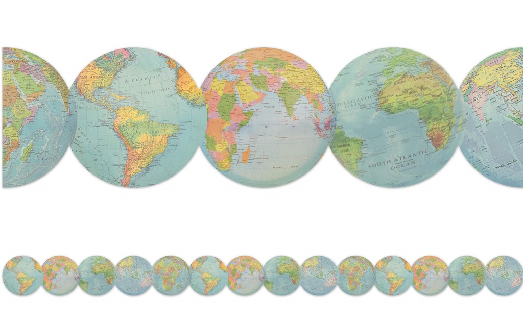 Travel the Map Globes Die-Cut Border Trim, 12pcs 2.75''x35''(6.9cmx88,9cm)