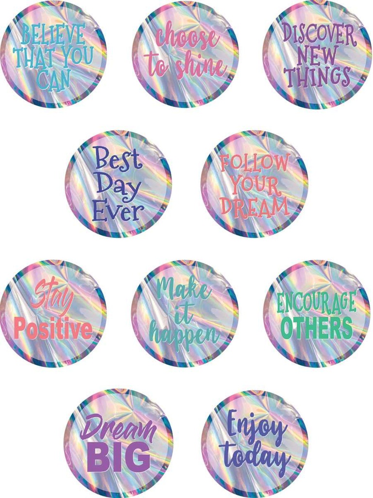 Iridescent Positive Sayings Accents (30 accents),10 designs, 6''(15.2cm)