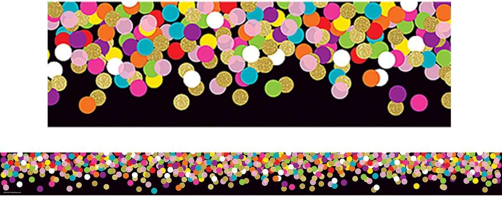 Colorful Confetti on Black Straight Border Trim, 12pcs 2.75''x35''(6.9cmx88.9cm), total (35'=10.6m)