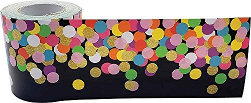 Colorful Confetti on Black Straight Rolled Border Trim, 3''x50'(7.6cmx15.2m)