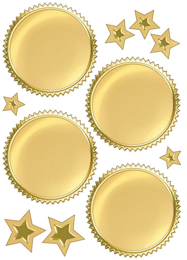 Gold Burst Award Seals Stickers (5cm)    (8 sheets) 32 round seals