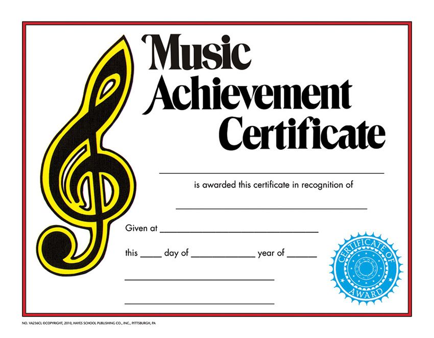 Music Achievement Certificate (23cmx 30cm)   (25 pcs)
