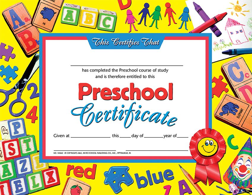 Preschool Certificate 21.5cm x 28cm)    (36 pk)
