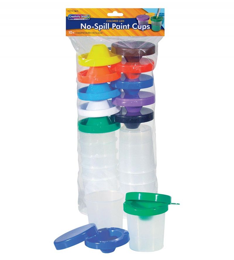 CREATIVITY STREET NO-SPILL ROUND PAINT CUPS WITH COLORED LIDS 10 pcs, 3''