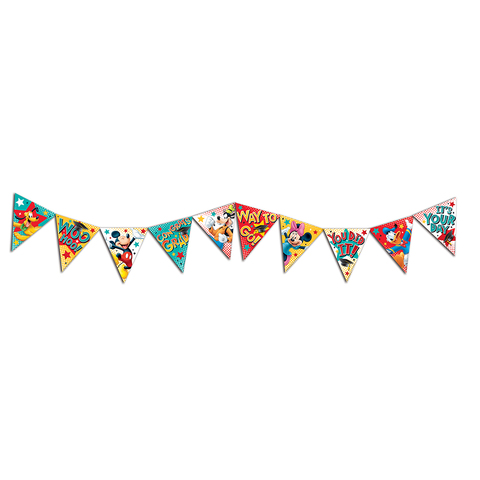 Mickey Graduation Pennant Banner (10 count.) 7.5″x8.5″(19cmx21.5cm) double-sided flags and 10 feet of ribbon