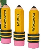 Ticonderoga Pencil-shape Latex-free Eraser-Yellow-Pencil (approx 3&quot;=7.6cm) 3 pcs