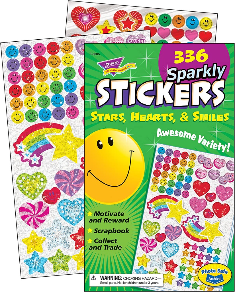 STARS, HEARTS, &amp; SMILES Sparkly Sticker Pad (336 Stickers)