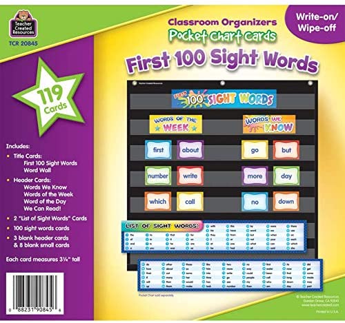 First 100 Sight Words Pocket Chart Cards (205 cards)