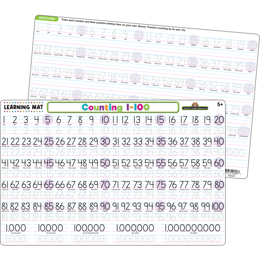 COUNTING 1-100 LEARNING MATS 17&quot;x 11.5&quot; (43cm x 29cm)