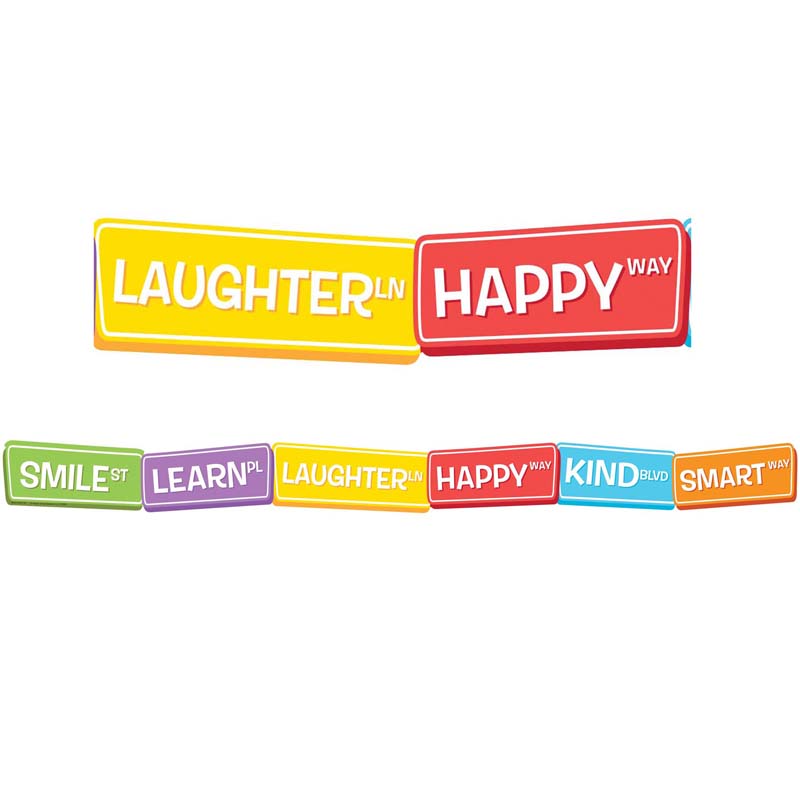 A TEACHABLE TOWN HAPPY STREET SIGNS  EXTRA-WIDE DECO TRIM 37' x 3.25&quot;  (11.25m x 8.25cm)