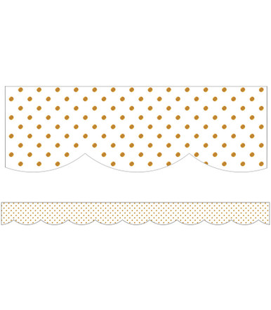 WHITE WITH GOLD DOTS SCALLOPED BORDERS SIMPLY BOHO, 3'x39'(0.9mx11.8m)
