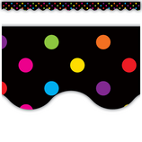 Multicolor Dots on Black Scalloped Border Trim, 12strips (35'=10.6m)