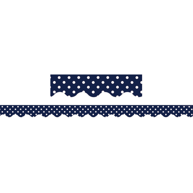 Navy Polka Dots Scalloped Border Trim, 12pcs 3''x35''(7.6cmx88.9cm)