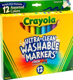 [BIN587812] CRAYOLA WASHABLE MARKERS 12CT ASST COLORS CONICAL TIP
