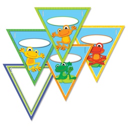 [CDX102037] FUNky Frogs Banner 2 sided pennants 10 diff.flags(7&quot; x 7&quot; pennants and one 10'' ribbon)