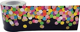 [TCR8898] Colorful Confetti on Black Straight Rolled Border Trim, 3''x50'(7.6cmx15.2m)