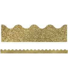[CD108319] GOLD GLITTER SCALLOPED BORDERS SPARKLE AND SHINE, 13strips 2.25''x3'(5.7cmx0.9m) total (39'=11.8m)