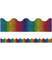[CD108396] RAINBOW FOIL SCALLOPED BORDERS SPARKLE AND SHINE, 13strips 2.75''x39'(6.9cmx11.8m)
