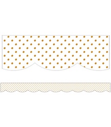[CD108428] WHITE WITH GOLD DOTS SCALLOPED BORDERS SIMPLY BOHO, 3'x39'(0.9mx11.8m)