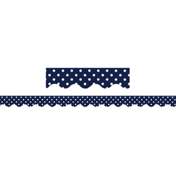 [TCR5432] Navy Polka Dots Scalloped Border Trim, 12pcs 3''x35''(7.6cmx88.9cm)