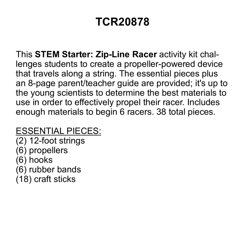 STEM Starters: Zip-Line Racers (38pcs)(Gr:3-9) | Teacherscellar