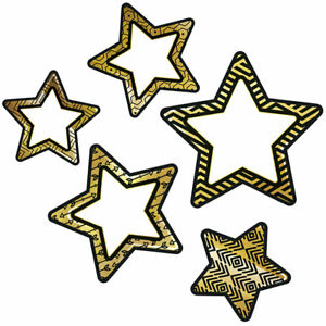 COLORFUL ACCENTS Black Gold Stars Asst. Design (12 each large(15cm) &amp; medium(12 cm) 15 pcs small(9 cm) (39 pcs)