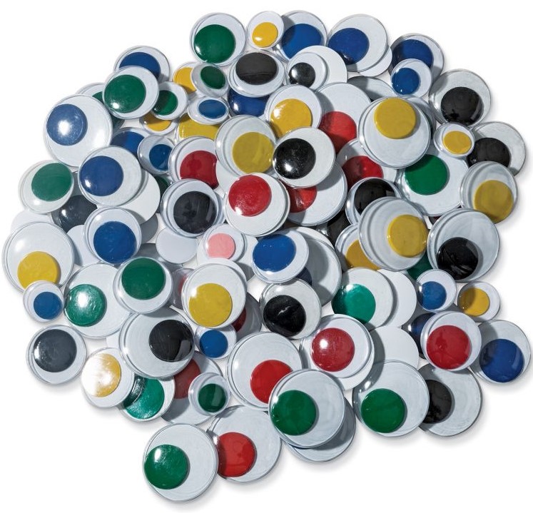 WIGGLY EYE JUMBO ASST SIZE (28, 30 35, 40 mm) &amp; COLOR (Blue, Red, Yellow, Green, Purple &amp; Black) 100CT