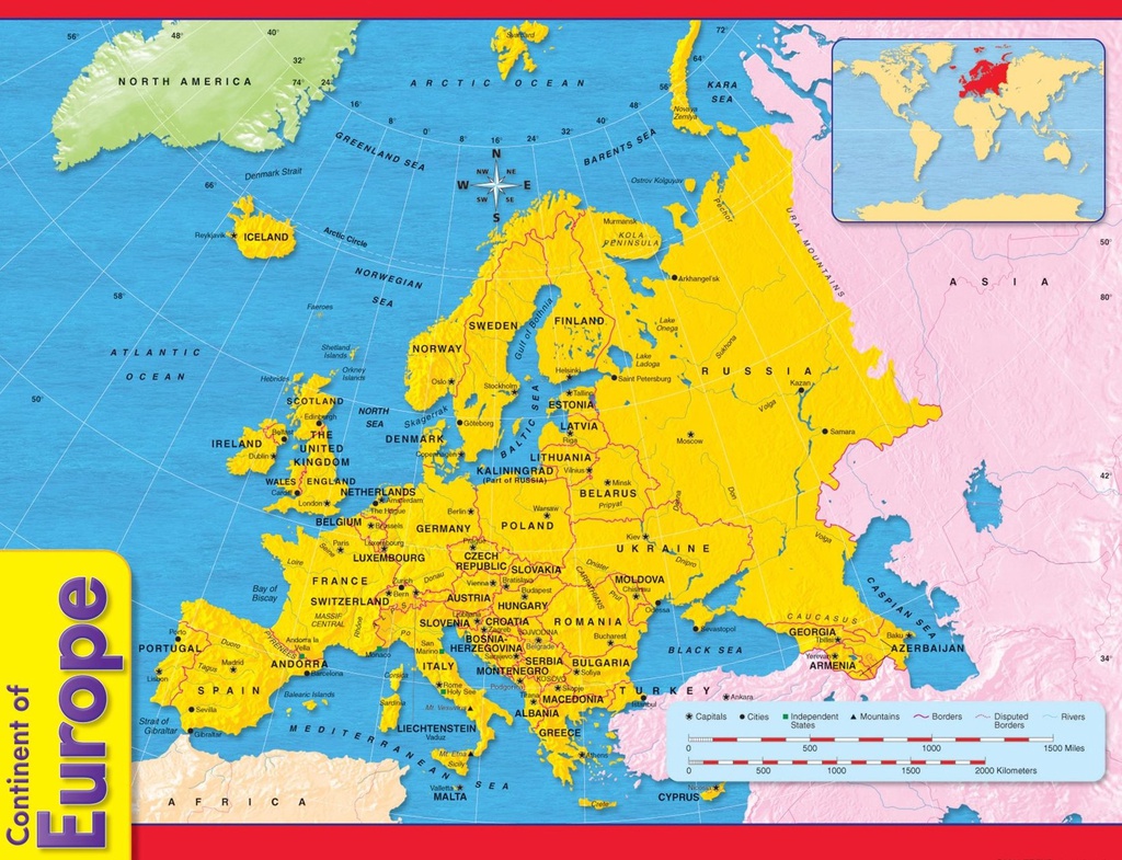 Continent of Europe Chart (55cmx43cm)(21''x17'')