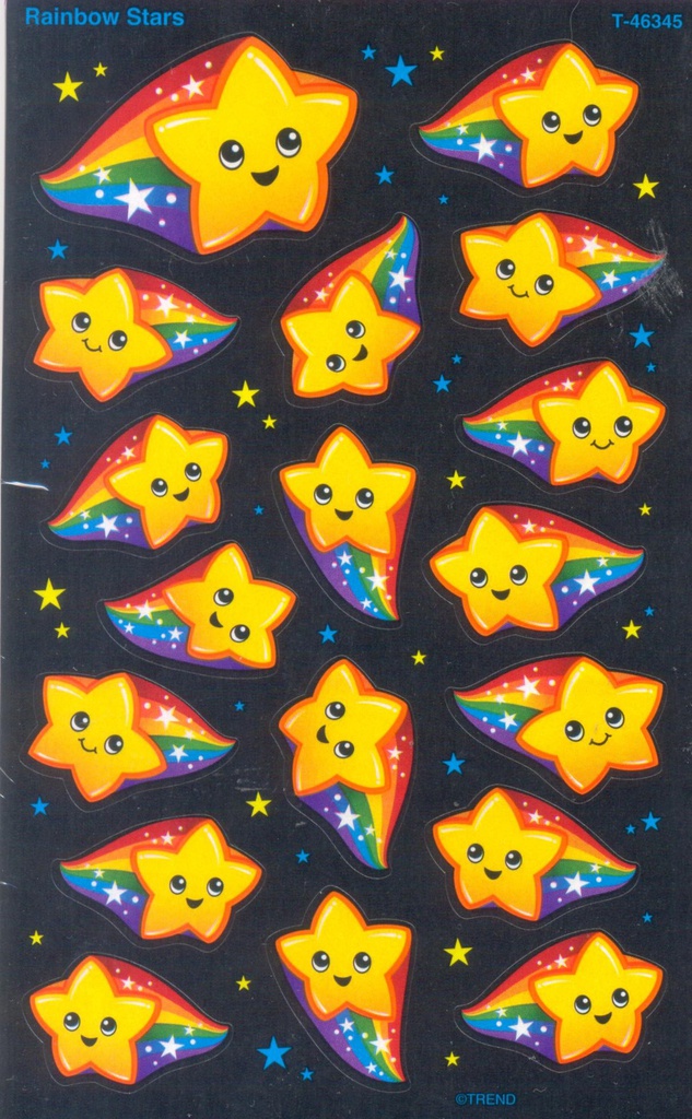 Rainbow Stars Super Shapes Stickers (8 Sheets) 1 large (5cmx3cm) rest (3.5cmx2cm)