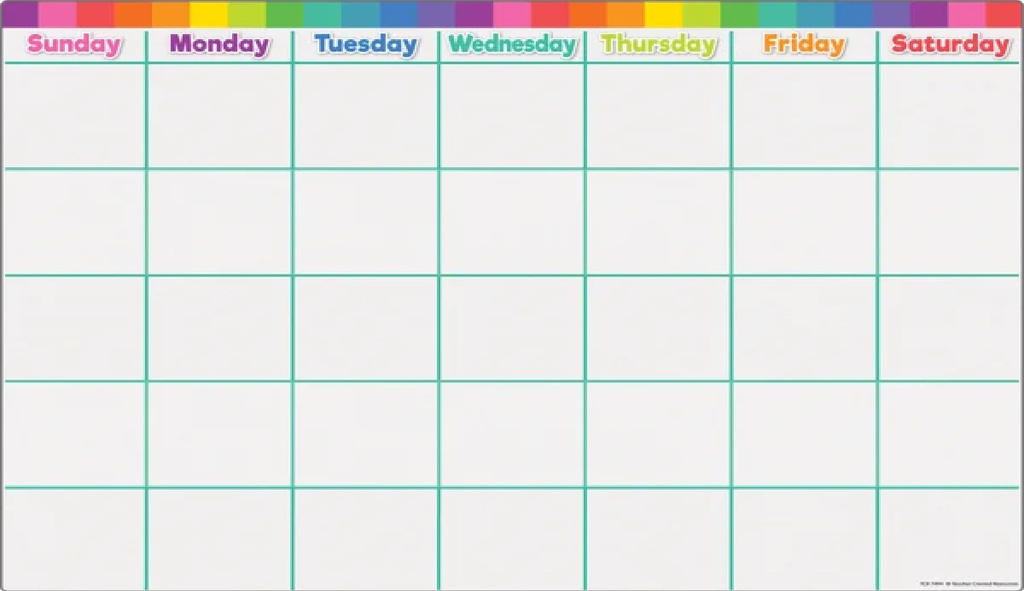 Colorful Calendar Write-On/Wipe-Off Chart 17''x22''(43cmx55cm)