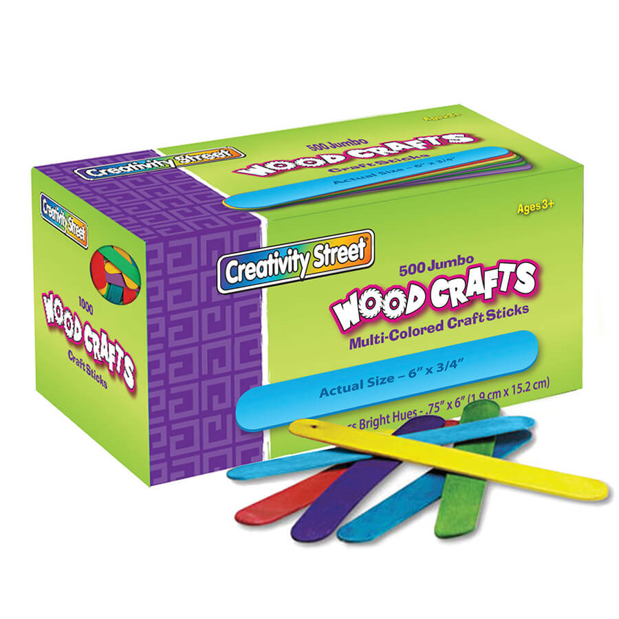 CREATIVITY STREET JUMBO CRAFT STICKS 6&quot; X 3/4&quot; (15.2cm x 1.9cm) BRIGHT HUES ASSORTED (500 pcs)